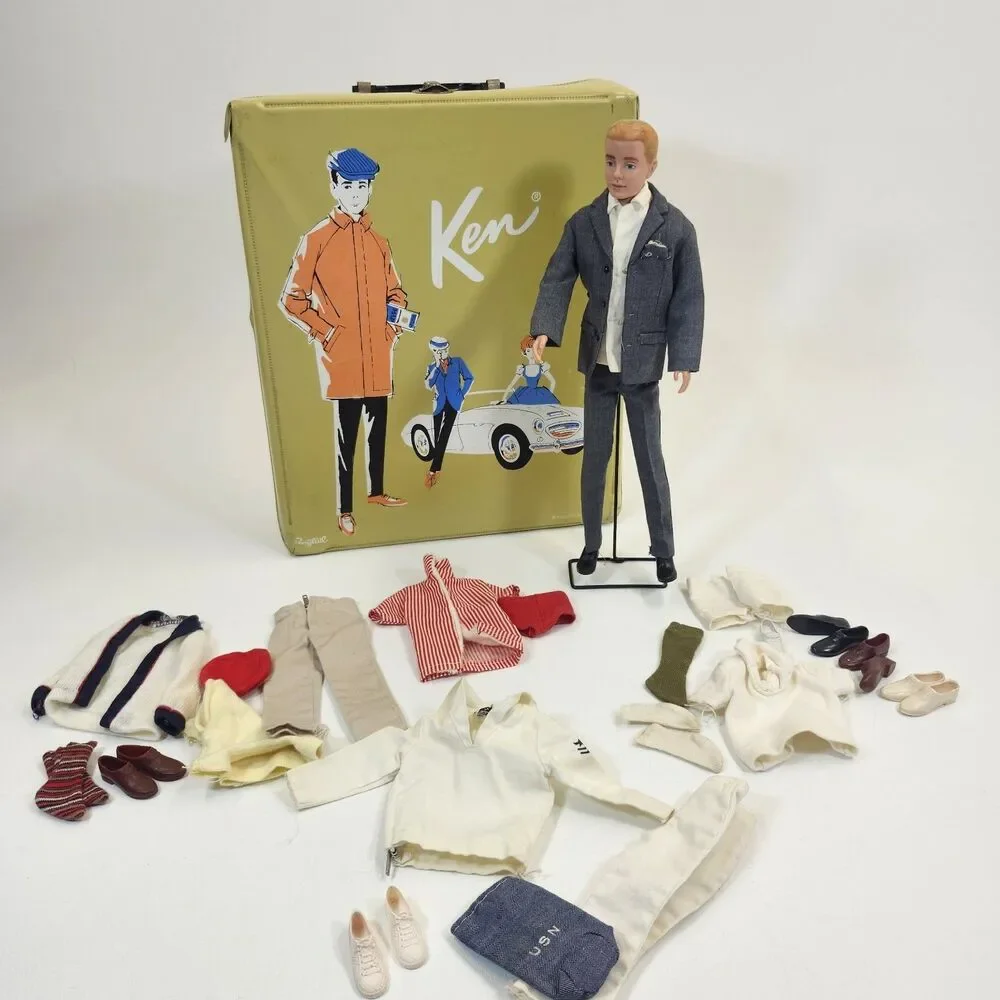 Vintage 1961 Flocked Ken Doll Mattel Wardrobe Lot Case Tagged Outfits